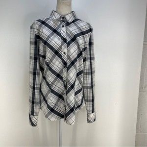 New York and Company stretch shirt black and white plaid size XL